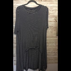 Navy blue and white striped High - Low tunic.